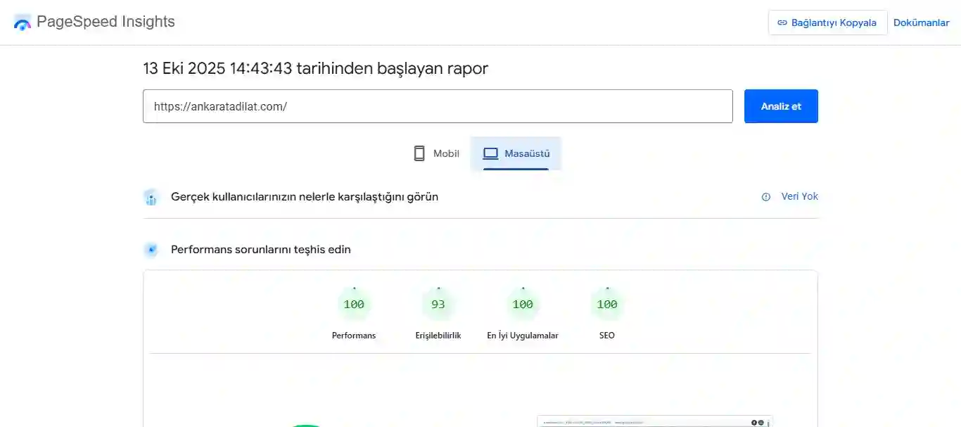 ankara tadilat pagespeed masaüstü